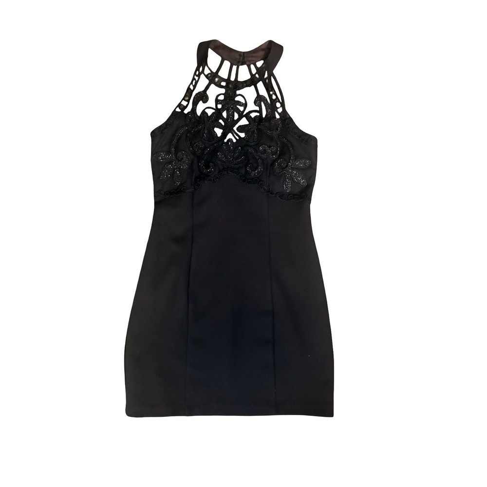 Roberta Lattice Halter Miniâ Dress Womens Small Black